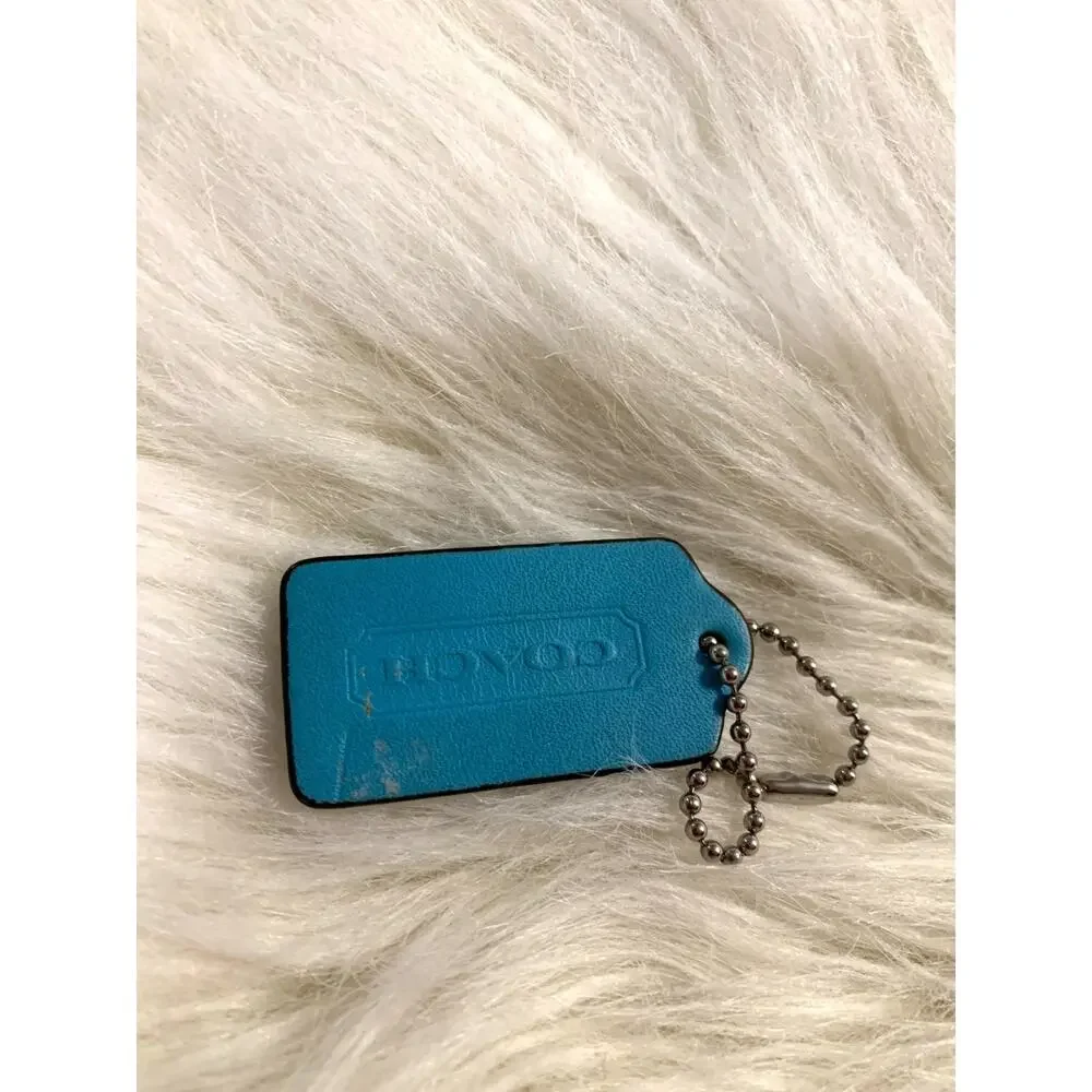 Authentic COACH Turquoise Blue Leather Lozenge Hang Tag Purse Charm 2
